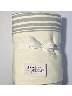 Quince Coastal Stripe Linen Blackout Curtain Panel Ivory Light Blue 48x96